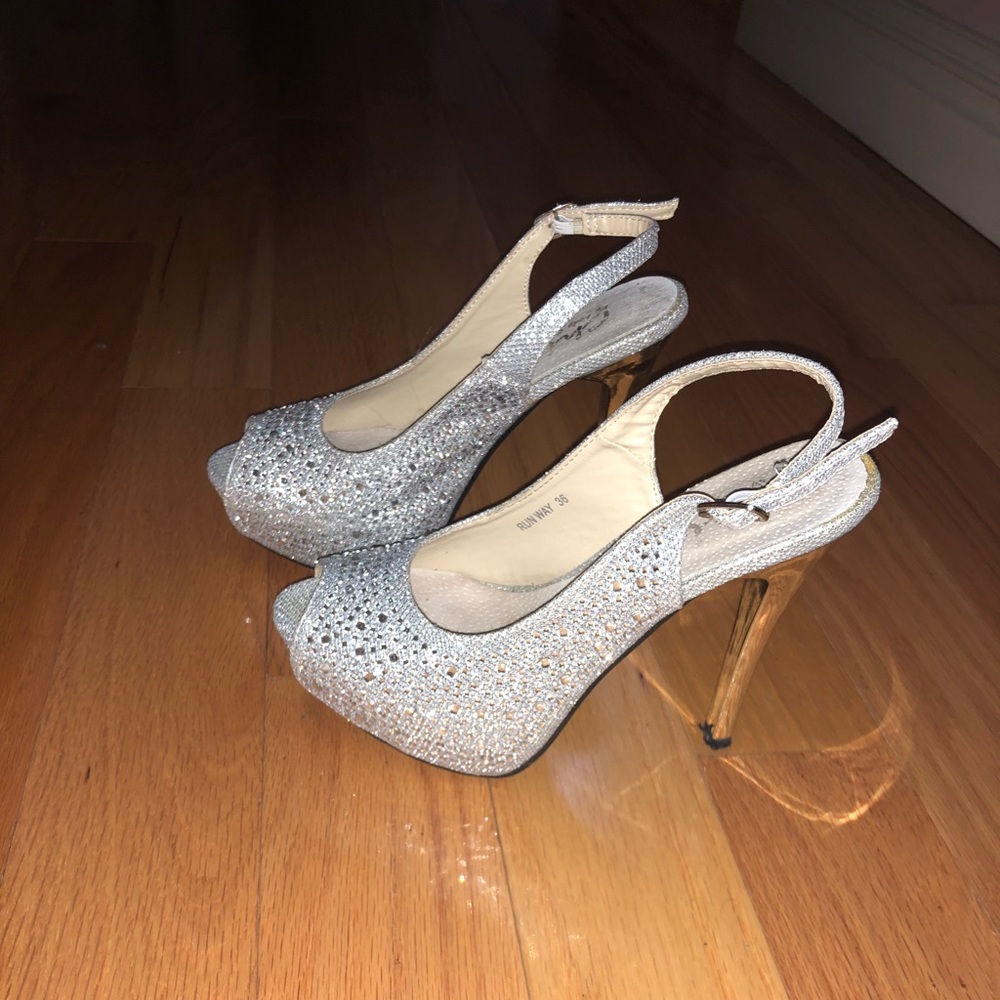 Fancy silver sequence shoes.